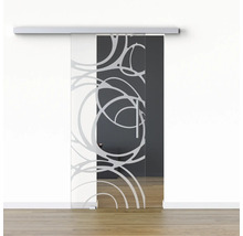 Porte en verre avec décor circulaire et poignée
