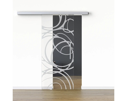 Pertura Glasschiebetür Komplettset Glera Mystic 01 1025x2050 mm Links inkl. Beschlag Selir Aluminium natur,Griffmuschel