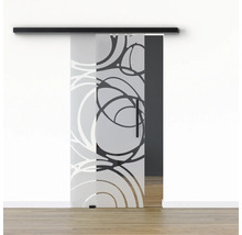 Pertura Glasschiebetür Komplettset Glera Mystic 02 775x2050 mm Links inkl.Beschlag Selir Aluminium schwarz,Stangengriff