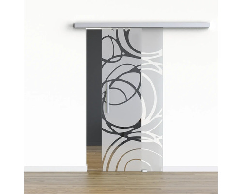 Pertura Glasschiebetür Komplettset Glera Mystic 02 1025x2050 mm Rechts inkl. Beschlag Selir Aluminium natur,Griffmuschel