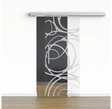 Porte coulissante en verre avec motif devant un mur