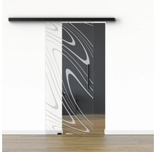 Pertura Glasschiebetür Komplettset Glera Water 01 775x2050 mm Links inkl.Beschlag Selir Aluminium schwarz,Stangengriff
