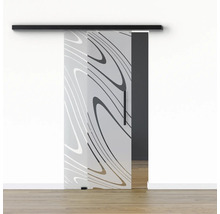 Pertura Glasschiebetür Komplettset Glera Water 02 775x2050 mm Links inkl.Beschlag Selir Aluminium schwarz,Stangengriff
