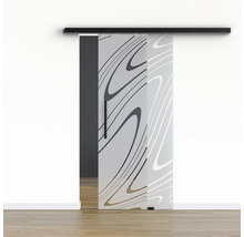 Pertura Glasschiebetür Komplettset Glera Water 02 900x2050 mm Rechts inkl.Beschlag Selir Aluminium schwarz,Stangengriff
