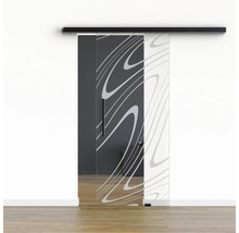 Pertura Glasschiebetür Komplettset Glera Water 01 900x2050 mm Rechts inkl.Beschlag Selir Aluminium schwarz,Stangengriff
