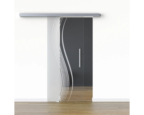 Pertura Glasschiebetür Komplettset Glera Reflect 01 775x2175 mm Links inkl.Beschlag Selir Aluminium Edelstahloptik,Stangengriff Glasschiebetür mit Wellenmuster