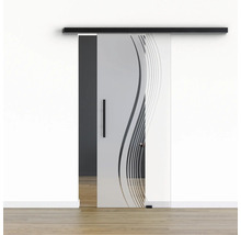 Pertura Glasschiebetür Komplettset Glera Reflect 02 900x2050 mm Rechts inkl.Beschlag Selir Aluminium schwarz,Stangengriff