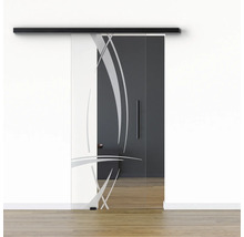 Pertura Glasschiebetür Komplettset Glera Tangle 01 775x2050 mm Links inkl.Beschlag Selir Aluminium schwarz,Stangengriff