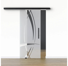Pertura Glasschiebetür Komplettset Glera Tangle 02 900x2050 mm Links inkl.Beschlag Selir Aluminium schwarz,Stangengriff