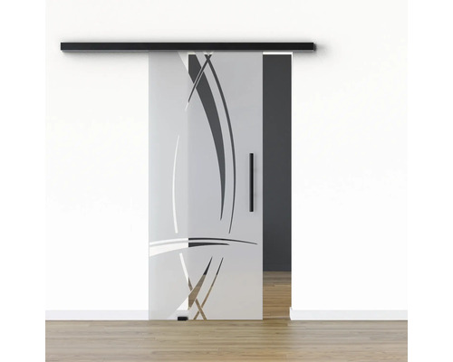 Porte vitrée coulissante Pertura set complet Glera Tangle 02 900x2050 mm gauche y compris ferrure Selir aluminium noir, poignée barre Porte vitrée coulissante Pertura set complet Glera Tangle 02 900x2050 mm gauche y compris ferrure Selir aluminium noir, poignée barre