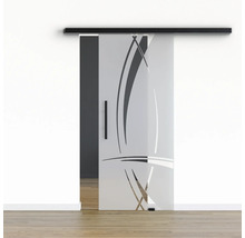 Pertura Glasschiebetür Komplettset Glera Tangle 02 775x2175 mm Rechts inkl.Beschlag Selir Aluminium schwarz,Stangengriff