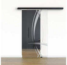 Pertura Glasschiebetür Komplettset Glera Tangle 01 775x2175 mm Rechts inkl.Beschlag Selir Aluminium schwarz,Stangengriff
