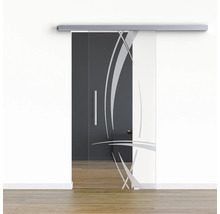 Glasschiebetür mit abstraktem Design und Griff