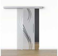 Porte coulissante en verre avec élément de design et poignée