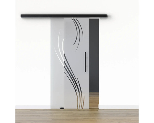 Porte vitrée coulissante Pertura set complet Glera Essence 02 775x2050 mm gauche y compris ferrure Selir aluminium noir, poignée barre Porte vitrée coulissante Pertura set complet Glera Essence 02 775x2050 mm gauche y compris ferrure Selir aluminium noir, poignée barre