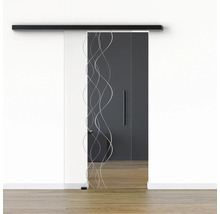 Pertura Glasschiebetür Komplettset Glera Curl 01 775x2050 mm Links inkl.Beschlag Selir Aluminium schwarz,Stangengriff