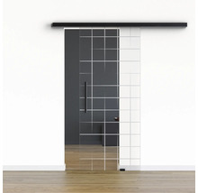 Pertura Glasschiebetür Komplettset Glera Mesh 01 775x2175 mm Rechts inkl.Beschlag Selir Aluminium schwarz,Stangengriff