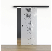Pertura Glasschiebetür Komplettset Glera Butterfly 02 775x2050 mm Rechts inkl.Beschlag Selir Aluminium schwarz,Griffmuschel