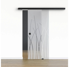 Pertura Glasschiebetür Komplettset Glera Reeds 02 775x2050 mm Rechts inkl.Beschlag Selir Aluminium schwarz,Griffmuschel