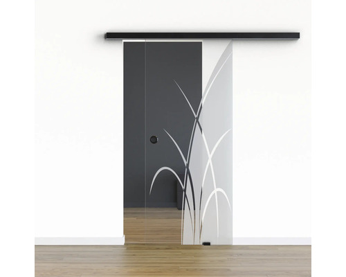 Porte vitrée coulissante Pertura set complet Glera Green 01 900x2175 mm droite y compris ferrure Selir aluminium noir, poignée encastrée Porte vitrée coulissante Pertura set complet Glera Green 01 900x2175 mm droite y compris ferrure Selir aluminium noir, poignée encastrée