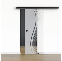 Pertura Glasschiebetür Komplettset Glera Reflect 02 775x2175 mm Rechts inkl.Beschlag Selir Aluminium schwarz,Griffmuschel