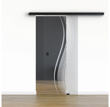 Pertura Glasschiebetür Komplettset Glera Reflect 01 775x2050 mm Rechts inkl.Beschlag Selir Aluminium schwarz,Griffmuschel