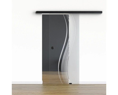 Porte vitrée coulissante Pertura set complet Glera Reflect 01 900x2175 mm droite y compris ferrure Selir aluminium noir, poignée encastrée Porte vitrée coulissante Pertura set complet Glera Reflect 01 900x2175 mm droite y compris ferrure Selir aluminium noir, poignée encastrée
