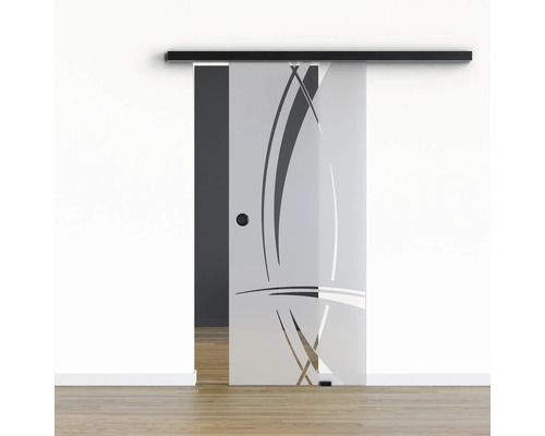 Porte vitrée coulissante Pertura set complet Glera Tangle 02 775x2050 mm droite y compris ferrure Selir aluminium noir, poignée encastrée Porte vitrée coulissante Pertura set complet Glera Tangle 02 775x2050 mm droite y compris ferrure Selir aluminium noir, poignée encastrée