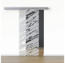 Porte coulissante en verre avec motif devant un mur
