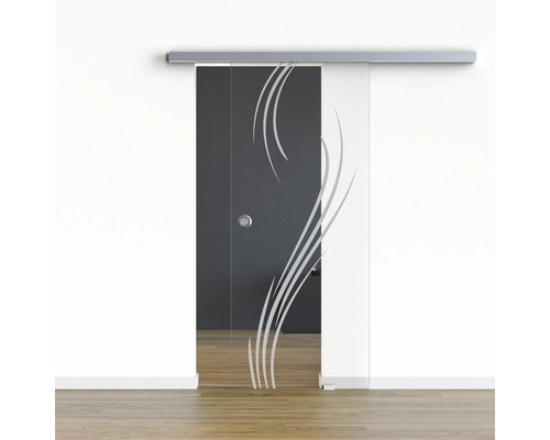 Porte vitrée coulissante Pertura set complet Glera Essence 01 900x2175 mm droite y compris ferrure Selir aluminium aspect inox, poignée encastrée