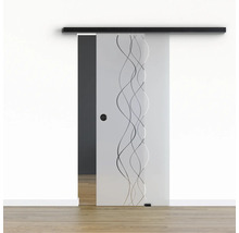 Pertura Glasschiebetür Komplettset Glera Curl 02 775x2175 mm Rechts inkl.Beschlag Selir Aluminium schwarz,Griffmuschel