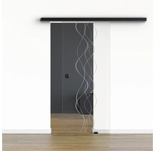 Pertura Glasschiebetür Komplettset Glera Curl 01 775x2050 mm Rechts inkl.Beschlag Selir Aluminium schwarz,Griffmuschel