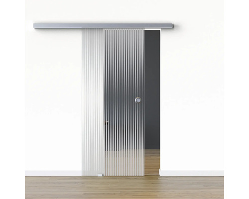 Porte vitrée coulissante Pertura set complet Glera Ripple 02 1025x2175 mm gauche y compris ferrure Selir aluminium aspect inox, poignée encastrée