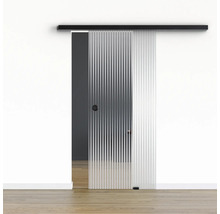 Pertura Glasschiebetür Komplettset Glera Ripple 02 775x2175 mm Rechts inkl.Beschlag Selir Aluminium schwarz,Griffmuschel