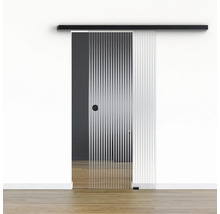 Pertura Glasschiebetür Komplettset Glera Ripple 01 775x2050 mm Rechts inkl.Beschlag Selir Aluminium schwarz,Griffmuschel
