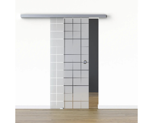 Porte vitrée coulissante Pertura set complet Glera Mesh 02 900x2050 mm gauche y compris ferrure Selir aluminium aspect inox, poignée encastrée