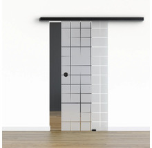 Pertura Glasschiebetür Komplettset Glera Mesh 02 775x2175 mm Rechts inkl.Beschlag Selir Aluminium schwarz,Griffmuschel