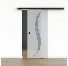 Pertura Glasschiebetür Komplettset Glera Sweep 02 775x2050 mm Rechts inkl.Beschlag Selir Aluminium schwarz,Griffmuschel