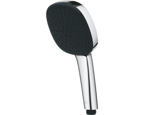 Handbrause aus verchromtem Metall mit schwarzer Brausefläche