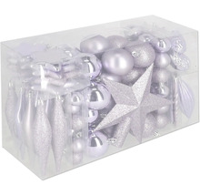 Verpackung mit verschiedenen Weihnachtsbaumkugeln und Christbaumschmuck