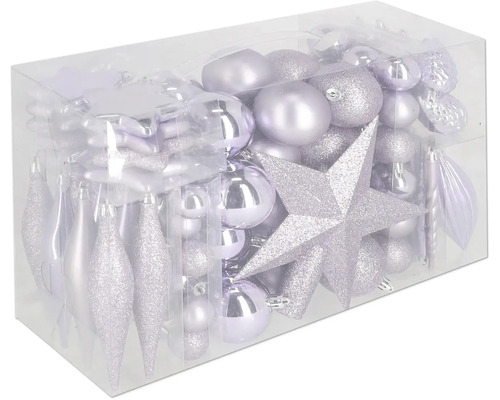 Verpackung mit verschiedenen Weihnachtsbaumkugeln und Christbaumschmuck