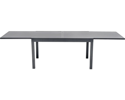 Ausziehbarer Gartentisch mit Metallgestell und Glasplatte