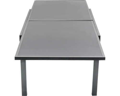 Ausziehbarer Gartentisch mit Glasplatte und Metallgestell