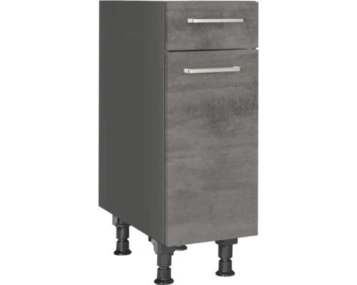 Meuble bas avec tiroir et porte pivotante NOBILIA Industrial lxpxh 30 x 58 x 87 cm béton gris ardoise mat prémonté tirant droite Meuble bas avec deux tiroirs et pieds