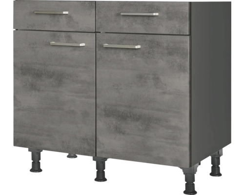 Meuble bas avec tiroir et porte pivotante NOBILIA Industrial lxpxh 90 x 58 x 87 cm béton gris ardoise mat prémonté tirant gauche droite Meuble bas de cuisine avec deux tiroirs et deux portes