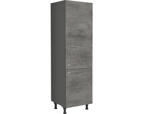 Armoire pour réfrigérateur NOBILIA Industrial pour réfrigérateur encastré de 122 cm lxpxh 60 x 58 x 217 cm béton gris ardoise mat prémonté tirant droite Armoire haute de salle de bain avec deux tiroirs et pieds