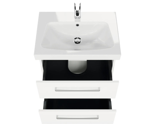 Waschtischunterschrank mit zwei offenen Schubladen, Waschbecken und Armatur