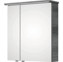 Badmöbel-Set Pelipal Sunline 105 BxHxT 69 x 200 x 48,5 cm Frontfarbe graphit struktur quer mit Keramik-Waschtisch Waschtischunterschrank und Spiegelschrank mit LED-Beleuchtung