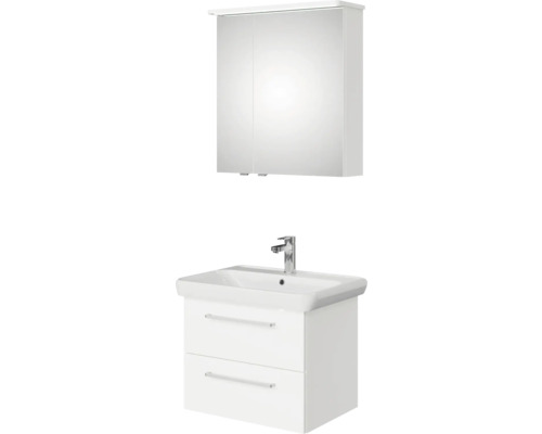 Meuble de salle de bains 3 pièces Pelipal Sunline 105 69 x 200 x 48,5 cm façade blanc à haute brillance avec vasque en céramique sous-vasque armoire de toilette lumineuse