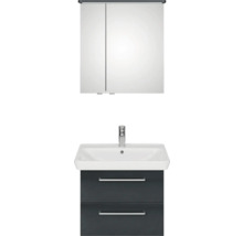 Badmöbel-Set Pelipal Sunline 105 BxHxT 69 x 200 x 48,5 cm Frontfarbe anthrazit mit Keramik-Waschtisch Waschtischunterschrank und Spiegelschrank mit LED-Beleuchtung